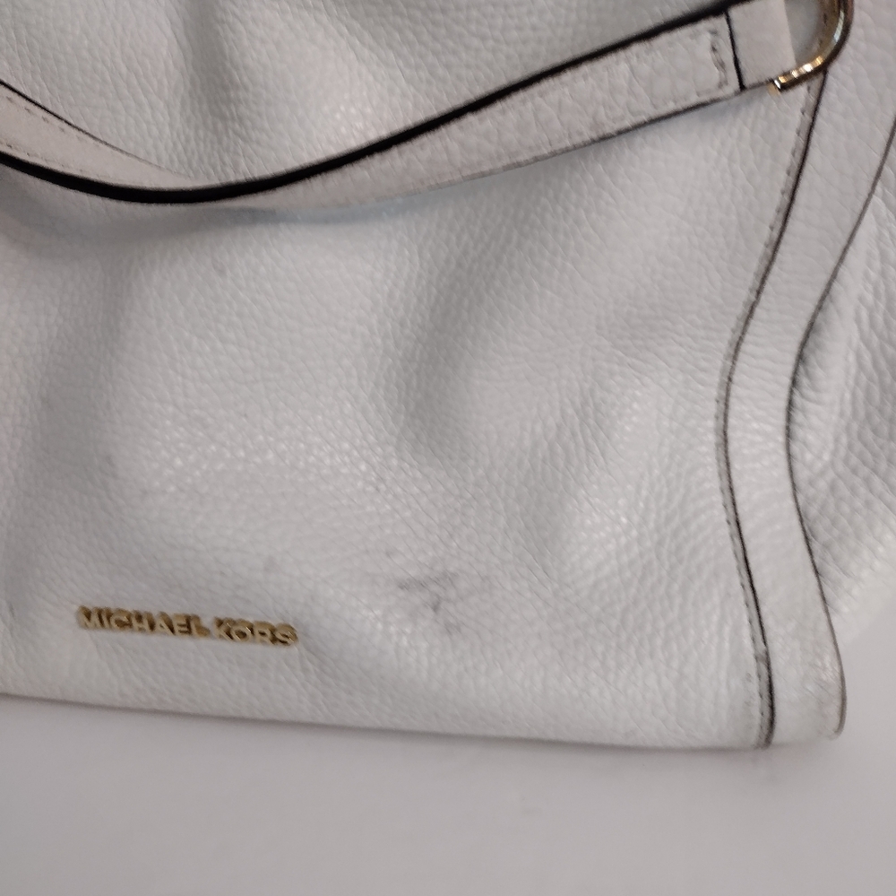 Michael Kors Newbury Leather Shoulder Bag Gold Chain Handles Off White - Picture 6 of 10